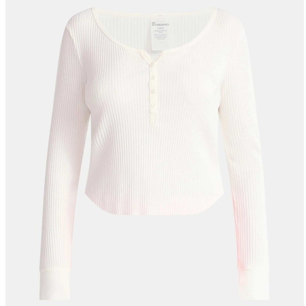 NB Scoop Neck Y2K Vibe Ribbed Shirttail Henley Top Size XL White Cream Shirt NWT